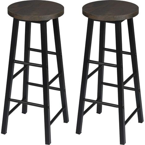WOLTU 2 x bar stools Retro Breakfast Kitchen Bar High chairs MDF Seat Metal Legs Black+rustic