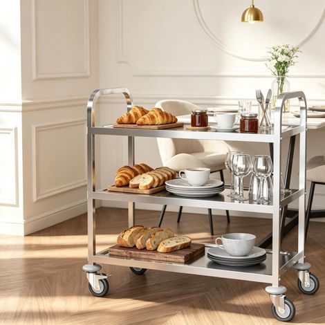 Carrello da cucina a 3 livelli con ruote, acciaio inox cromato, 90,5 x 50,5 x 88,2 cm DESVIAE (1/5)
