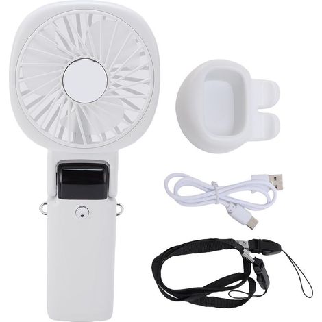 Ventilateur portable avec batterie externe, silencieux, à suspendre, USB, idéal pour les voyages et l'extérieur (blanc). (1/5)