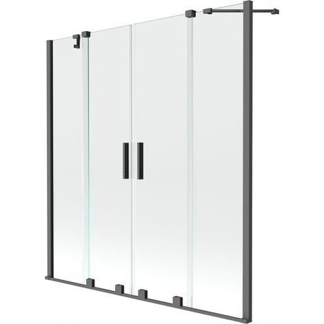 Mexen Velar Duo Badewannenabtrennung mit 2-fach Faltfunktion 150 x 150 cm, transparent, Gun Metal - 896-150-000-02-95