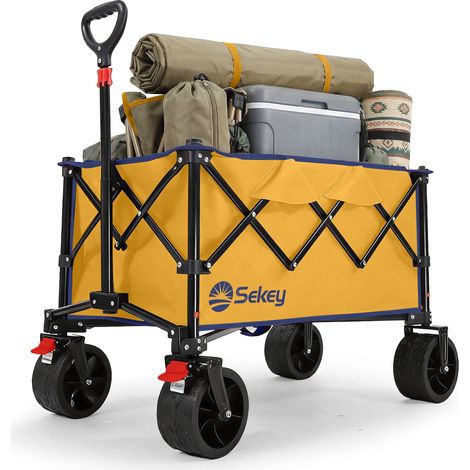 Sekey 150KG Bollerwagen Faltbar Handwagen mit breiten Reifen Campingwagen mit Bremse, Gelb (1/5)