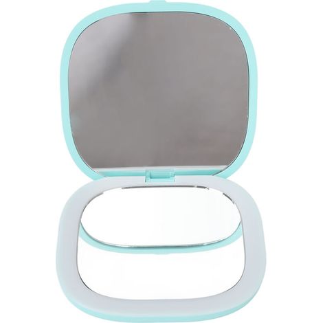 Miroir de Maquillage LED 3X Magnification, Double Face, Pliable, Lumière Blanche, Design Vert (1/5)