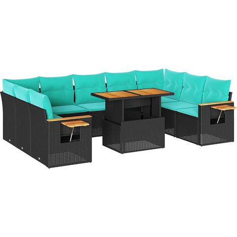 Maison Exclusive - Set Divani Giardino 10pz con Cuscini Nero in Polyrattan Acacia (1/5)
