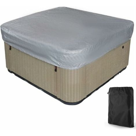 DEESSE SHOP - Bache d'extéri pour Spa Housse de Bain à Remous Carrée Etanche Couverture de Spa en Tissu Polyester 190T Anti-poussière Anti-UVavec Un Sac de Rangement ,Noir——Gris 207×207×30cm (1/5)