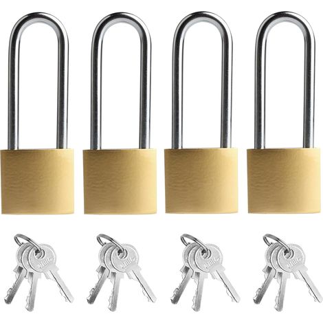 Lot de 4 cadenas à anse longue 32 mm résistants aux intempéries Avec clé grand cadenas clé identique serrure de sécurité pour garage jardin casier cave (1/5)