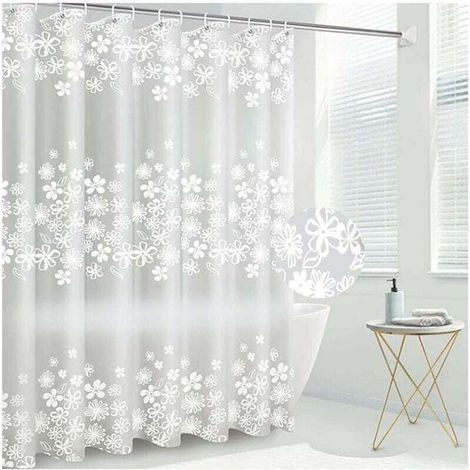 Rideau de douche transparent anti-moisissure PEVA étanche 180 x 200 cm avec poids aimanté avec 12 anneaux de rideau de douche (1/4)