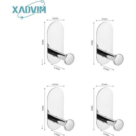 (Crochet argenté, lot de 4) Porte-serviettes en acier inoxydable 304 argenté et doré, sans perçage, anneau porte-serviettes auto-adhésif, crochet pour peignoir, ensemble d'accessoires de salle de bain (1/5)