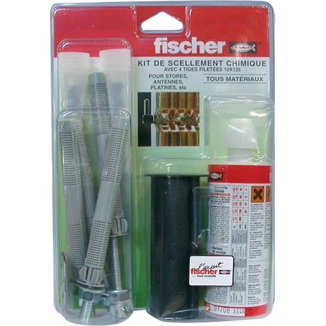 Fischer – Kit de scellement chimique 150ml – 4 tamis 16x130 – Résine hybride sans styrène pour béton fissuré – Temps de prise rallongé