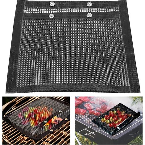 Bolsa para parrilla de barbacoa, tapete antiadherente para hornear, tapete resistente al calor para parrilla de gas, carbón, eléctrica y horno (22x27 negro)
