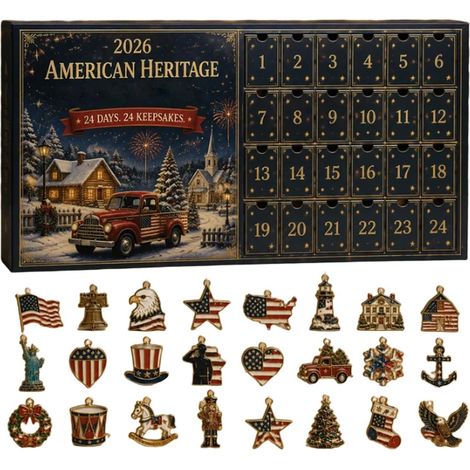 Calendrier de l'Avent américain 2026 – Compte à rebours pour le 250e anniversaire avec 24 ornements et figurines commémoratifs (1/5)