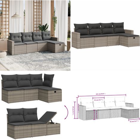 Salon de jardin 5 pcs avec coussins gris résine tressée - Ensemble Salon De Jardin - Salon De Jardin Extérieur - Mobilier De Jardin - Canapé Jardin - Chaise Lounge - Home & Living (1/4)