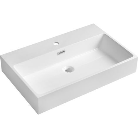 Lavabo AQUATIC, marbre coulé, 70x46cm, blanc (1/3)