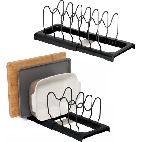 Plafonnier Cristal Support Extensible Cuisine - Lot de 2 - Acier Et Abs - Rangement Ustensiles Et Planches - Noir (1/5)