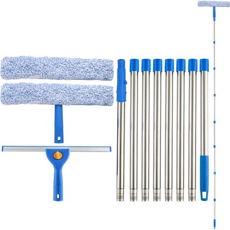Outil de nettoyage de vitres de 3 m avec long manche, raclette de fenêtre de 35 cm et brosse à récurer de 38 cm avec longs poteaux, kit de lavage professionnel pour fenêtres pour usage extérieur (1/5)