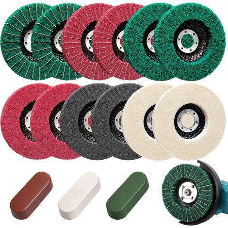 15 Pièces Roue de Polissage et Lustrage 115 mm Pour Meuleuse d'Angle - 12 Roues Aluminium/Acier Inoxydable et 3 Composés, Disque à Lamelles Pour Métal (Trou d'Arbre 22 mm) (1/5)