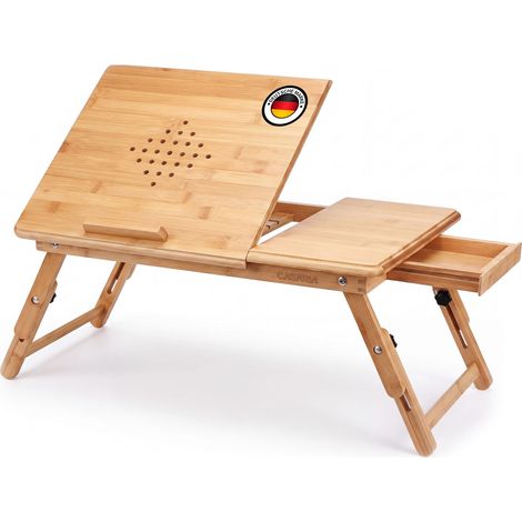 CASARIA® Laptoptisch Höhenverstellbar Holz 5-fach Neigbar inkl. Schublade Lüftungslöcher Klappbar Bambus Laptop Notebook Ständer Bett Couch Sofa Tisch