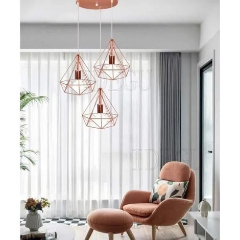 Moderne Suspension Luminaire,E27 Lustre Plafonnier en Cage Diamant Lampe Suspension Industrielle en Métal (1/4)