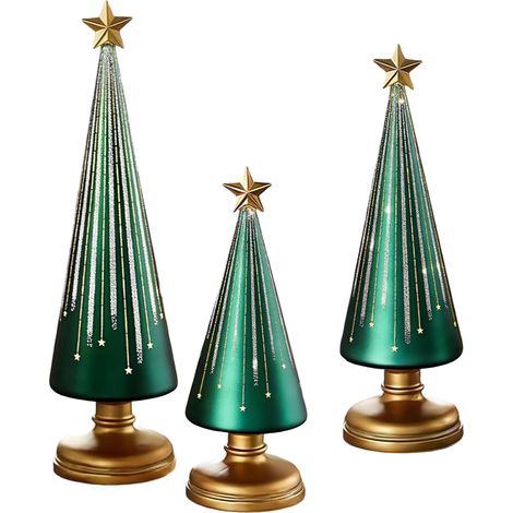 Decorazione Natalizia in Vetro Alberelli LED Set da 3 Pezzi Verde (1/5)