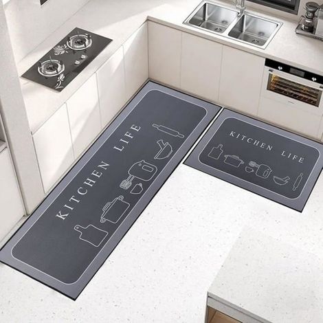 Tapis De Cuisine - Antidérapant Lavable Absorbant - Pour Cuisine Couloir Salon Chambre - 40x60 cm + 40x120 cm - Beige (1/5)