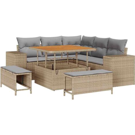 Maison Exclusive - Conjunto de sofá de jardín 8 pcs Beige ratán s (1/5)
