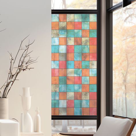 Stickers décoratifs électrostatique, petits carrés effet dépoli, géométrique, raccordable, effet vitrail, 150 cm X 67,5 cm (1/2)