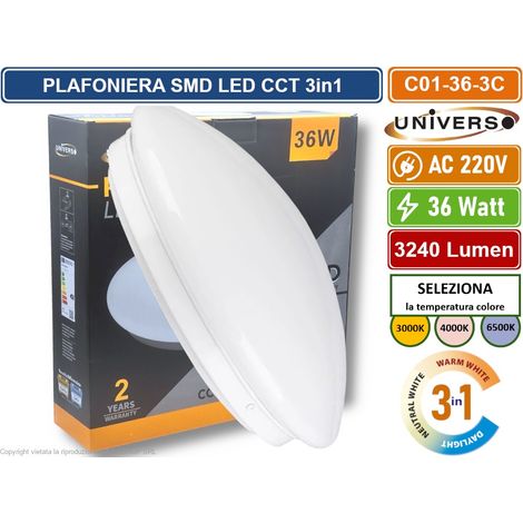 UNIVERSO C01-36W-3C PLAFONIERA CIRCOLARE A LED 36W MONTAGGIO A SOFFITTO CCT 3in1 COLORE LUCE SELEZIONABILE (1/5)