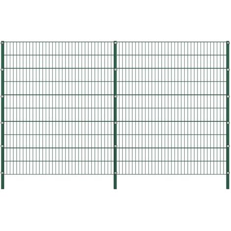 Panel de valla con postes de hierro 349x200 cm verde vidaXL