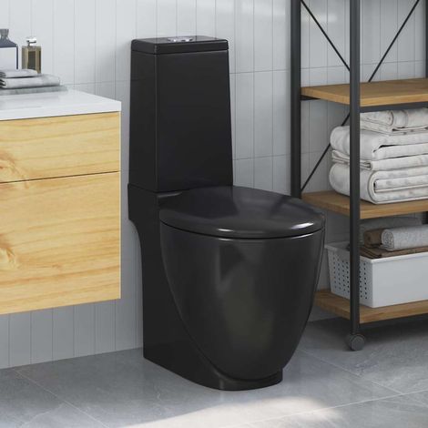 WC rond en céramique noire, double chasse 3/6 L, sortie verticale, 39 x 66 x 84 cm - PANGIVO (1/5)