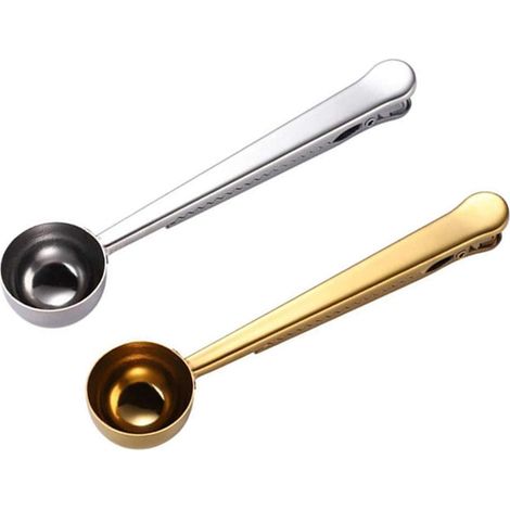 Cuillère À Café - Cuillère À Mesurer En Acier Inoxydable Avec Pince Pour Sachet - 17,5 cm - Pour Café Moulu Et Grains - 2 Pièces (1/5)