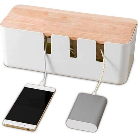 Boîte de Rangement de câbles 30,3 x 12,5 x 11,5cm, Organisateur de câbles avec Couvercle en Bois pour Ordinateur TV, multiprise, Chargeur Ligne (1/4)