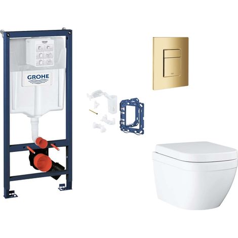 Grohe Rapid SL - Set Vorwandelement, WC mit Softclose-Sitz, Betätigungsplatte Skate Cosmopolitan und Fresh Umrüstset, Triple Vortex, Cool Sunrise SANI11BB4157