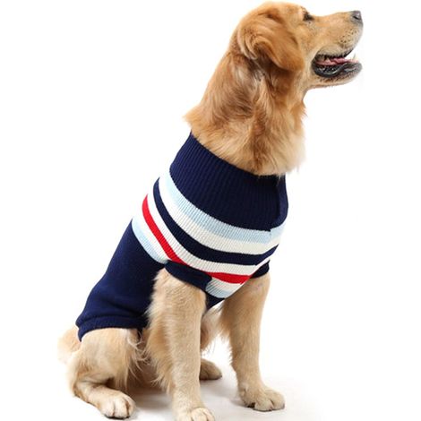 Klassischer gestreifter Rollkragenpullover für Hunde und Haustiere für Herbst/Winter (XL, blaue Streifen)