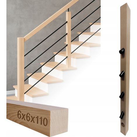 Poteau en bois - 6 x 6 x 110 cm - Hêtre - Installation facile - Design élégant et stable