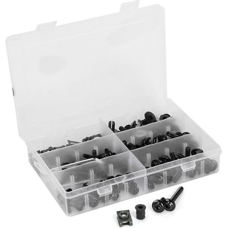 Kit of 173 bolts of fairing of motorcycle, screw of body of shield-windshield, nuts and hardware for motorcycle, black (1/5)