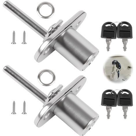 2 Pièces Serrures à Tiroir avec Clé en Argent pour Meubles, Classeurs et Armoires, Serrure à Piston de Diamètre 16 mm et Longueur 61 mm, Anti Corrosion, Anti Rouille pour Sécuriser (1/5)