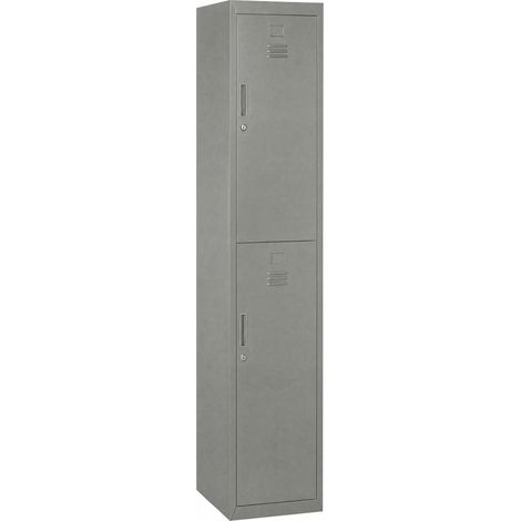 Armoire casier métal 2 compartiments 4 étagères 38x46x180 cm grise (1/5)