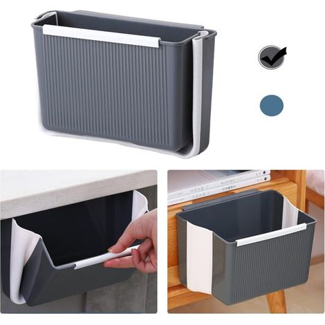 Bac de cuisine suspendu, poubelle pliable pour déchets alimentaires Caddy poubelles pour cuisine, salle de bain, chambre à coucher, siège de voiture - grand calibre, pliable, design suspendu (1/4)