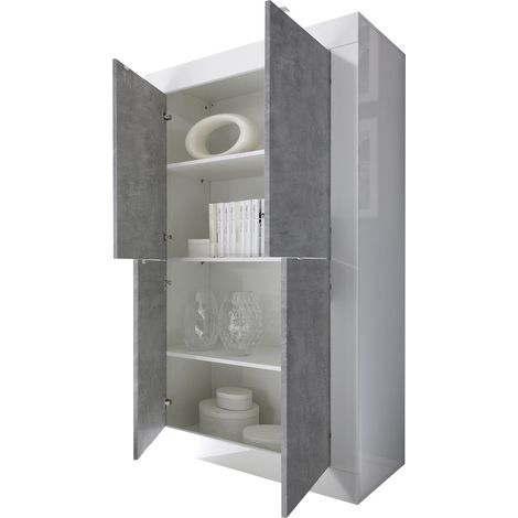 Credenza Sampeyre, Anrichte 3 Böden, 4 Fächer Made in Italy, 4 Türen, 101,4x42x161,2h cm Hochglanz Weiß