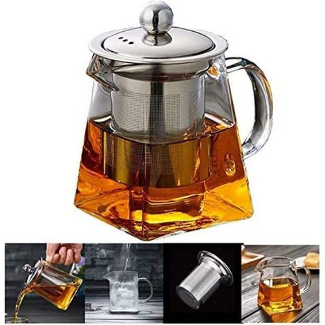 Théière en verre, théière en verre résistant à la chaleur avec infuseur amovible, théière transparente en verre pour thé en vrac et thé fleuri, théière utilisable en toute sécurité sur la plaque de cu