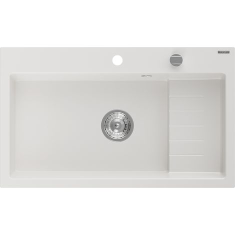 Mexen Omar lavello in granito 1-vasca 800 x 480 mm, bianco, sifone cromato - 6520801005-20
