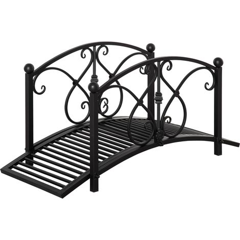 Pont métallique décoratif pour jardin avec rampes latérales, capacité max 150 kg, dimensions 102 x 48 x 49 cm, noir (1/5)