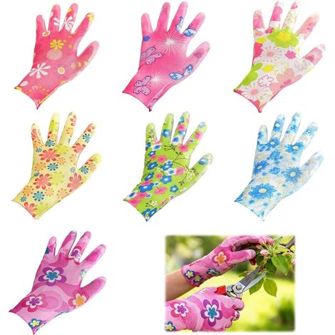 7 x Women's Gardening Gloves with Floral Pattern, Size of Roses, Lady Work Gloves with Anti-Puncture Coating and Grip for Women for Pruning Thorny (1/5)