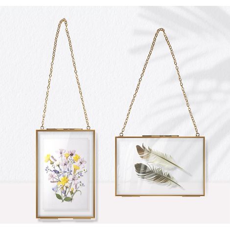 2PCS Cadres Photo Double en Verre et Métal 10 × 15cm, Or (1/5)