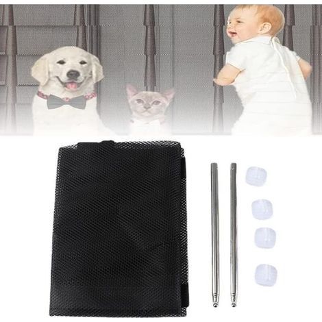 Filet de sécurité pour escalier pour bébé, filet de sécurité pour balcon, filet de sécurité pour escalier haut, barrière de sécurité pour chien avec crochet et poteau solides, noir 180 × 72 cm (1/5)