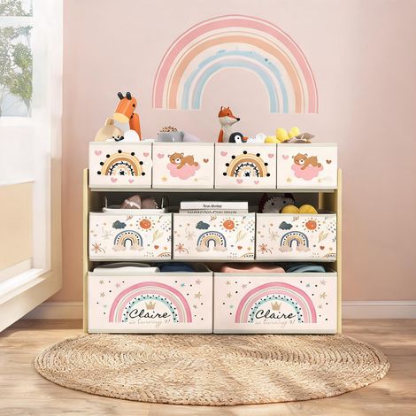 Étagère de rangement enfant 3 niveaux avec 9 boîtes en tissu (1/5)
