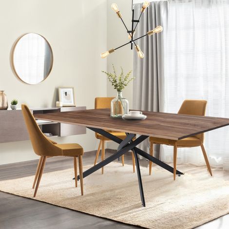 Le Quai Des Affaires – Table de salle à manger 160x90cm – 6 personnes – Plateau MDF décor chêne – Pieds métal noir – Hauteur 75,5cm (1/5)