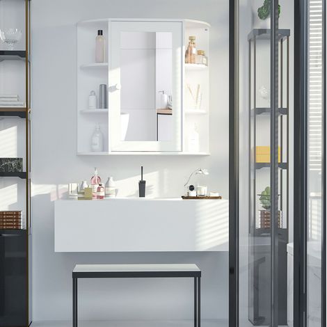Armadietto bagno a specchio 66x17x63 cm in MDF bianco con ripiani FloraGrace (1/5)