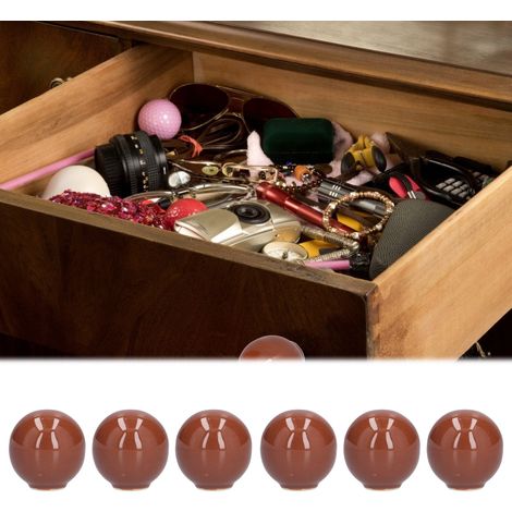 6 Sets/eins zu verkaufen: Schranktürgriffe, einfache Kugelgriffe für Schrankschubladen, runde Griffe mit einem Loch, flaschendeckelförmige Griffe, große braune Größe 1113. (1/5)
