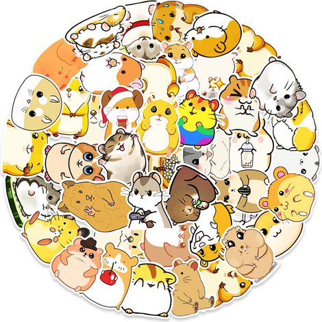 Autocollants Hamster - 50 Pièces - Autocollants Animaux Dessin Animé - Imperméables - Pour Bouteilles, Ordinateurs, Carnets - 5 à 8 cm (1/5)