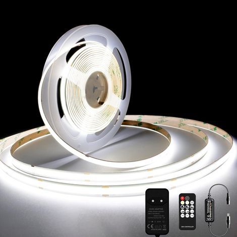 Bande LED COB Ikodm 6000K, 10 m, 24 V CC, blanc froid, avec alimentation et télécommande, 384 LED/m, IRC 93+, largeur 8 mm, idéale pour la chambre et la décoration intérieure [Classe énergétique F] (1/5)